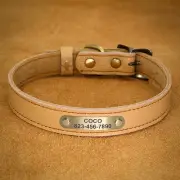 Soft Leather Personalised Small Pet Dog Puppy Collar Custom Name ID Adjustable