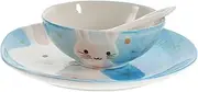 Bunny Pattern Ceramic Bowl Plate Set Dishware Set Boys and Girls Plates and Bowls for Dinnerware