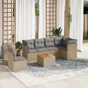 vidaXL 7 Piece Garden Sofa Set with Cushions Mix Beige Poly Rattan