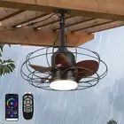 Illus Outdoor Ceiling Fan 21 inch Dimmable Light Remote App IP65 Waterproof