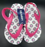 Old Navy Toddler Girls White Black/Pink Printed Flower Flip Flops Toddler SIZE 8
