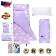 Travel-Friendly Kids Nap Mat with Pillow & Vibrant Unicorn Design - All Seasons