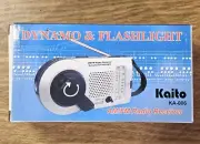 Vintage Kaito KA006 Emergency AM/FM Dynamo Radio w/Flashlight, Silver Color NMIB