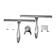 Premium Squeegee Set -inch- 2-Pack with 2 Hooks and 1 Extra Suction 10 Silver