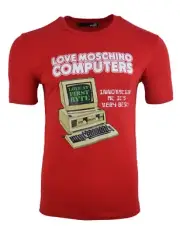 Moschino T-Shirt Love At First Byte Retro Gamer Red Vintage Geek Slim Size L XL