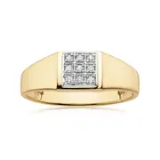 9ct Yellow Gold & Diamond Set Three Row Mens Ring