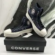 Converse CTAS Hi Platform Womens Shoes Embroidered Floral Sneakers Navy Size 7