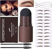 Eyebrow Stamp Stencil Kit - One-Step Vegan Eyebrow Stamp Pomade - Long-Lasting Waterproof Smudge-Proof - With 12Pcs Reusable Thin & Thick Eyebrow Stencils for Perfect Brows #01 Natural Brown