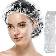 Disposable Shower Caps, Plastic Clear Hair Cap Large Thick Waterproof Bath Caps for Women, Hotel Travel Essentials Accessories Deep Conditioning Hair Care Cleaning Supplies (One Size, Count, 40)