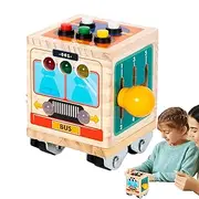 Wooden Car for Toddler | Interactive Bus Model Wooden Truck,Compact Toddler Car Model Rotating Vehicle for Kids Over 3 Years Old