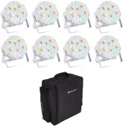 (8) Rockville RockPAR50 White LED RGB Par Can DMX DJ Wash Up-Lights+Backpack