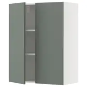 METOD wall cabinet with shelves/2 doors, white/Nickebo matt grey-green, 80x100 cm