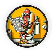 Home Decor Wall Clock Hotdog Toilet Humor Cartoon Artwork