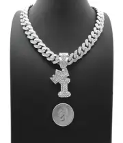 Silver PT Bubble Alphabet I Pendant 16" ~ 24" Iced Cuban Box Lock Chain Necklace