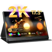 Portable External Monitor 17.3" 2K USB-C HDMI Gaming IPS Display Screen Speakers