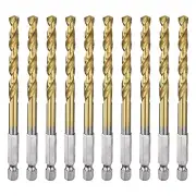 10pcs Drill Bit 15/64" Gold Titanium M2 HSS Twist Drill Bit with 1/4" Hex Shank