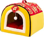 Portable Dog House Semi Enclosed Pet House Festive Warm Large Dog Bed Sleeping Pad Cat Bed for Indoor Cats, Yellow