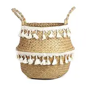 Boho Decor Wicker Storage Hand Woven Rattan Basket Foldable With Handle Baskets
