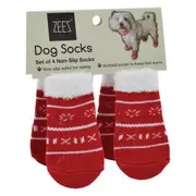 Zeez Non-Slip Dog Socks Cute Xmas Sweater Red/White - 4 Sizes
