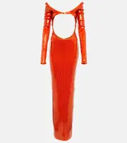[LaQuan Smith] LaQuan Smith Sequined cutout off-shoulder gown AU 14 orange