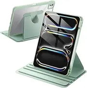 JETech Rotating Case for iPad Pro 11-Inch M4 2024 (5th Generation) with Pencil Holder, 360 Degree Rotation Protective Stand Cover Clear Back, Auto Wake/Sleep (Mint)