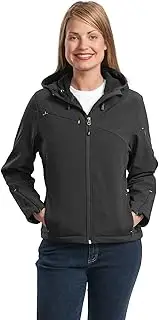 [Port Authority] Ladies Textured Hooded Soft Shell Jacket. L706 Charcoal/Lemon