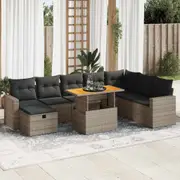 9 Piece Garden Sofa Set with Cushions Poly Rattan Acacia vidaXL