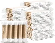Hedume 2000 Pieces Wooden Cotton Swabs，Double Pointed Cotton Buds for Makeup（20 Packs, 100 Pieces 1 Pack）