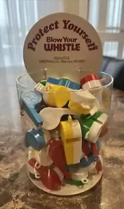 Vintage DORO Plastics "Blow Your Whistle" Store Counter Display w/ 48 Whistles