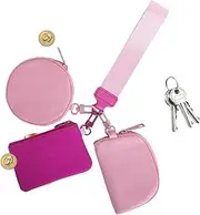 [Generic] Wristlet Keychain with Wallet - Triple Wristlet Pouch Coin Purse - Detachable Zipper Coin Purse Small and Portable Card Wallet for Women Girls Travel Use