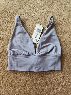 Adidas Sport Active Seamless Micro Stretch Long Line Plunge Bra Small Purple