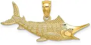 [JewelryWeb] 14ct Gold Marlin Animal Sealife Fish Textured / 2 d Charm Pendant Necklace 12.3x31.6mm Wide 1.9mm Thick