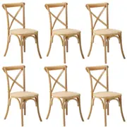 Oikiture 6PCS Crossback Dining Chair Solid Birch Timber Wood Ratan Seat Natural