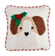 MUD PIE FRONT FACING DOG MINI 8"x8" CROCHET CHRISTMAS PILLOW NWT!