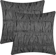 Set of 2 Luxton Ruched Grey European Pillowcases 65x65cm Solid Plain Dark Grey Continental Pillowcases (65x65cm, Charcoal Grey)