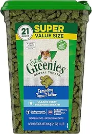FELINE GREENIES Natural Dental Care Cat Treats Tempting Tuna Flavor, 21 oz. Tub