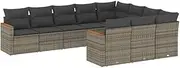 vidaxl Garden Sofa Set Modular 10 Piece Grey Poly Rattan Patio Outdoor Seating with Cushions, Water-Resistant Storage