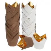 100Pcs Tulip Baking Cups Cupcake Muffins Liners Aluminum Foil(Gold/White&Coffee)