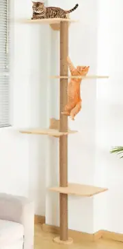 Cat Tree Wall Mounted Tall Scratching Post for Indoor Cats Climbing Tower Activi