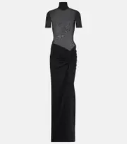 [Christopher Esber] Christopher Esber Fusion gathered jersey and crêpe maxi dress AU 12 black