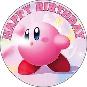 7.5 Inch Kirby Cake Topper – Round Edible Birthday Cake Decorations, Happy Birthday Cake