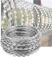 Razor Wire Barbed Wire Razor Wire, Easy to Bend Galvanized Steel Barbed Wire Fence, Commercial Residential Secure Sites Garden Helix Coils (Color : Silver-45cm/Single Spiral, Size : 30m)