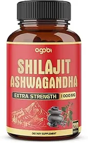 agobi 210 Capsules - 600mg Shilajit Supplement with 400mg Organic Ashwagandha Root - Shilajit Pure Himalayan Organic for Energy Production, Immune System Brain Health, Focus & Concentration