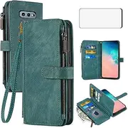 Asuwish Phone Case for Samsung Galaxy S10e Wallet Cover and Tempered Glass Screen Protector Leather Flip Credit Card Holder Stand Lanyard Wrist Strap Cell Accessories S 10e 10se Se10 Women Men Blue