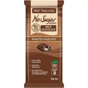 Well Naturally No Sugar Added Milk Chocolate Roasted Hazelnut Chocolate Block 90g
