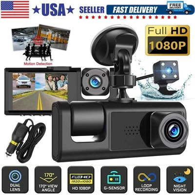 Dual Lens Dash Cam HD 1080P Front/Rear/Inside Video Recorder Camera w/G-sensor