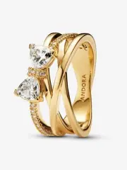 *BRAND NEW* Pandora Gold Plated Sparkling Bow & Crossover Band Ring 163511C01