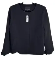 Banana Republic Size 10 Black Lined Zip Snap Bow Cuff Poly Blend Jacket NWT