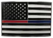 USA American Thin Red / Blue Line First Responders Rectangle Metal Belt Buckle