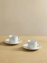 [L'Objet] L'Objet - Neptune Set Of Two Gold-plated Porcelain Tea Cups And Saucers - White - One size One size White